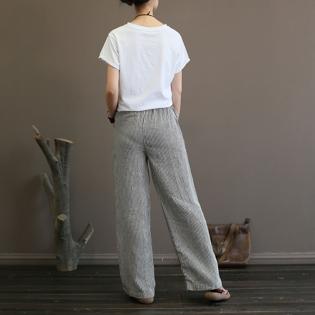 Mid Waist Striped Women's Pants