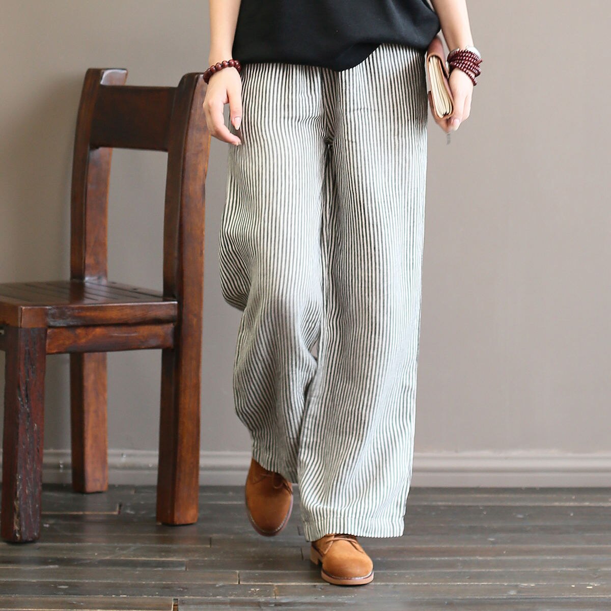 Mid Waist Striped Women's Pants