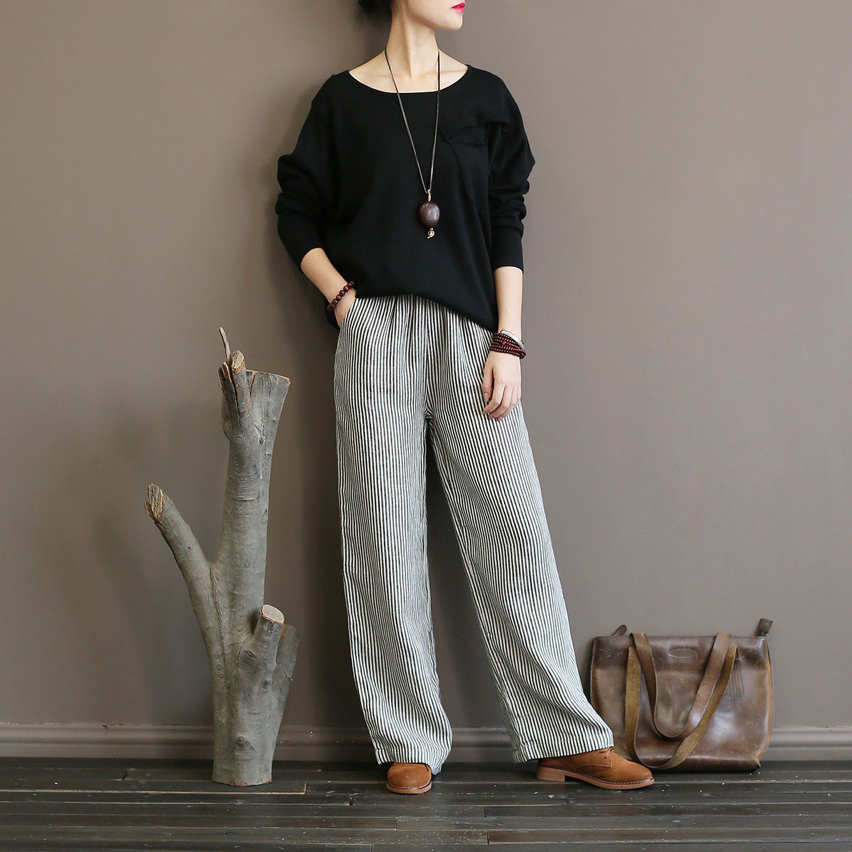 Mid Waist Striped Women's Pants