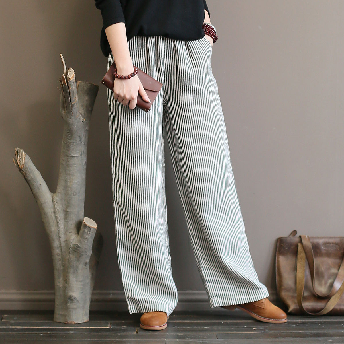 Mid Waist Striped Women's Pants