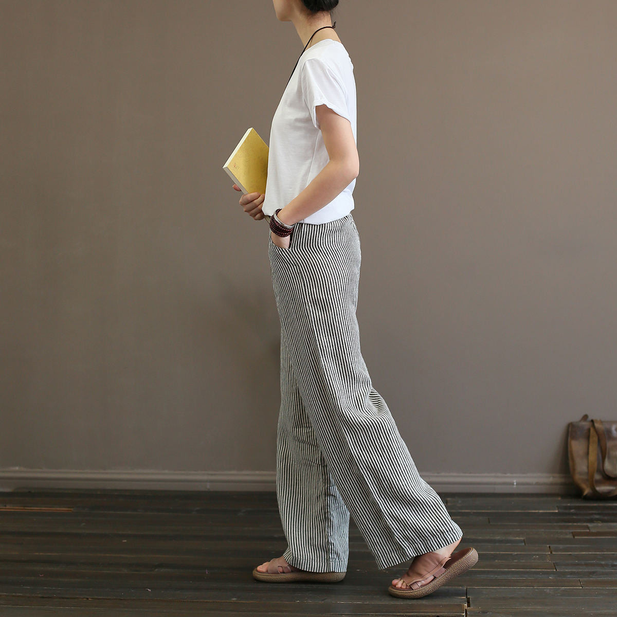 Mid Waist Striped Women's Pants