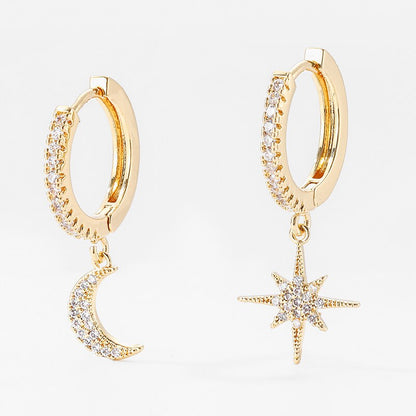 Women's Star and Moon Hoop Earrings