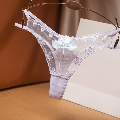 Women's Floral Embroidered Transparent Thongs
