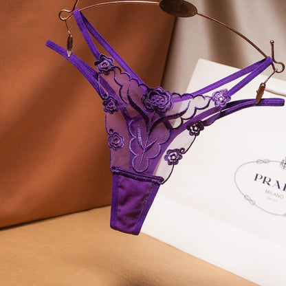 Women's Floral Embroidered Transparent Thongs