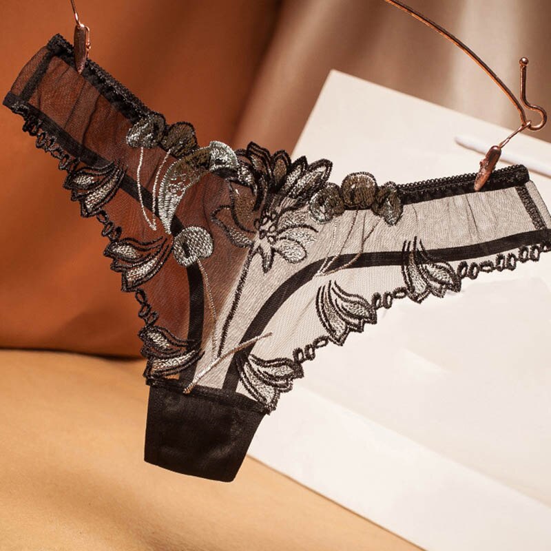 Women's Floral Embroidered Transparent Thongs