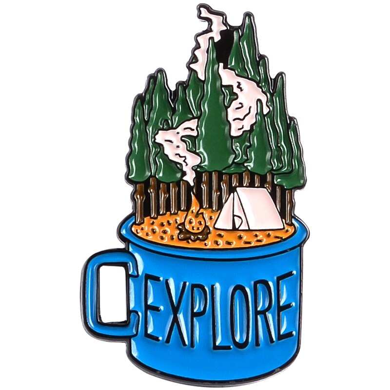 Camping Themed Metal Brooch