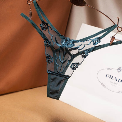 Women's Floral Embroidered Transparent Thongs