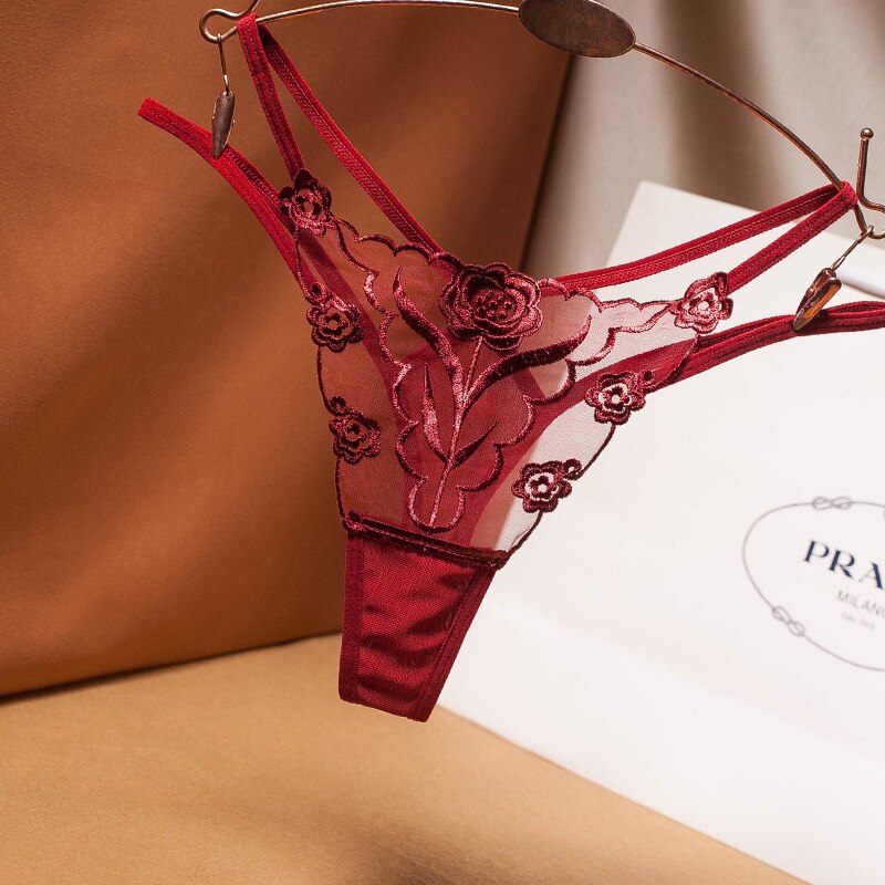 Women's Floral Embroidered Transparent Thongs