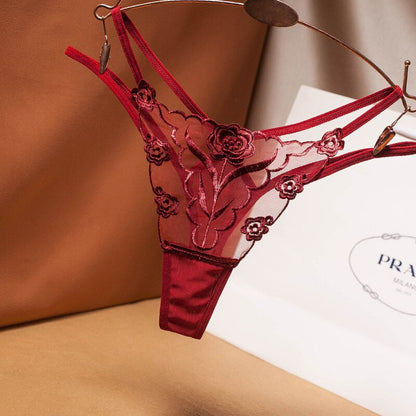 Women's Floral Embroidered Transparent Thongs