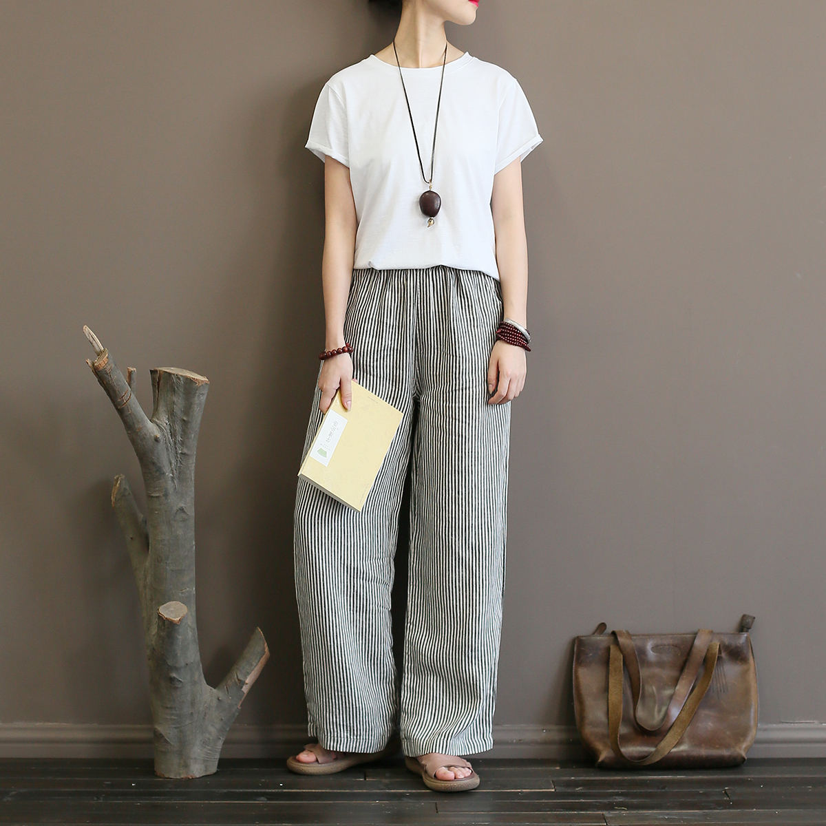 Mid Waist Striped Women's Pants