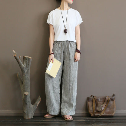 Mid Waist Striped Women's Pants