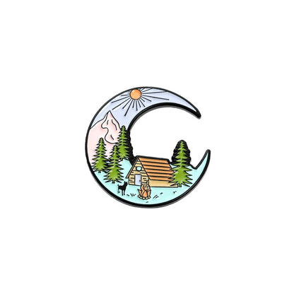 Camping Themed Metal Brooch