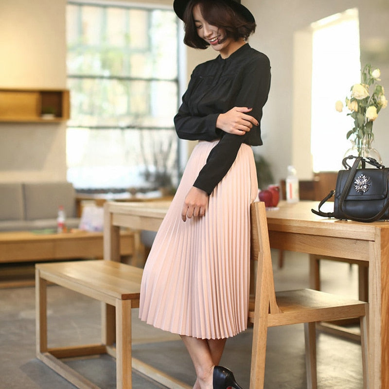 Women's High Waist Pleated Skirt