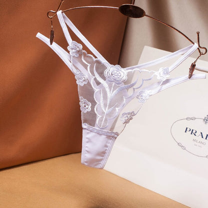 Women's Floral Embroidered Transparent Thongs
