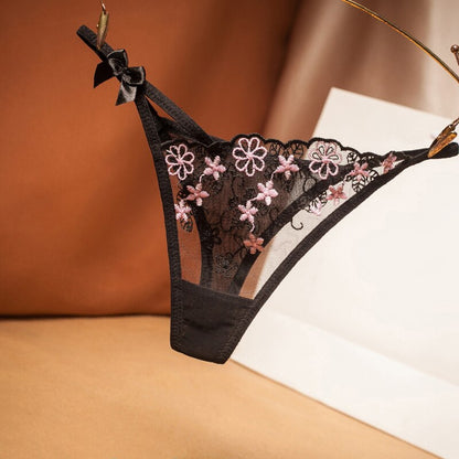 Women's Floral Embroidered Transparent Thongs