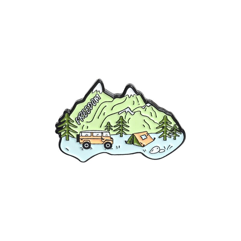 Camping Themed Metal Brooch